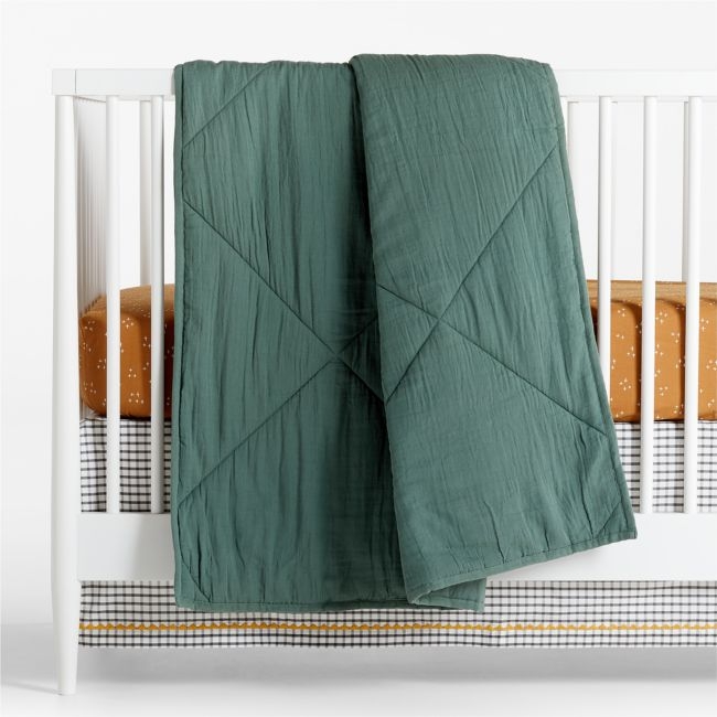 Supersoft Pine Green Organic Cotton Gauze Baby Crib Quilt - Image 0