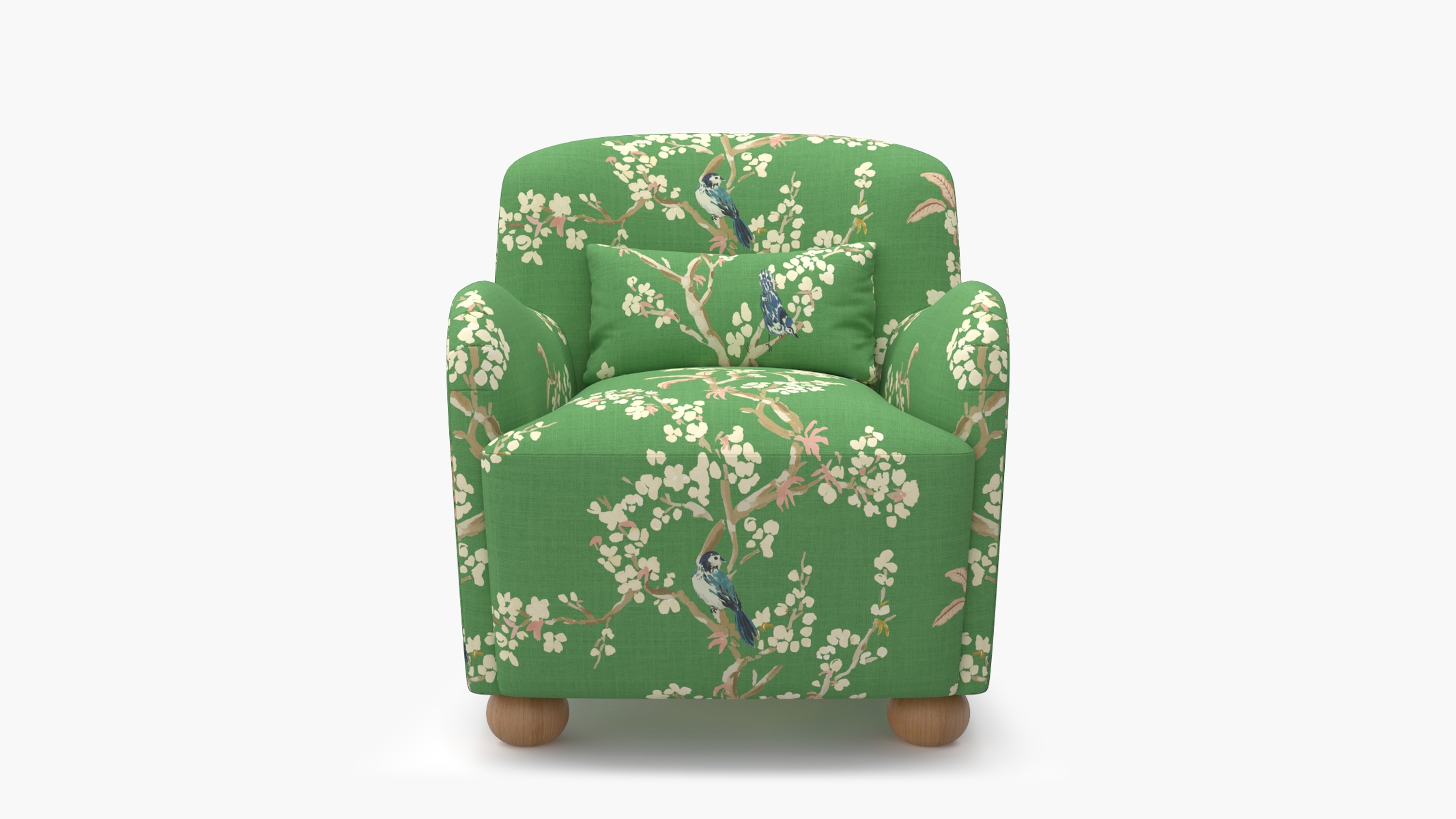 Club Chair, Jade Cherry Blossom, Natural Bun Foot - Image 0