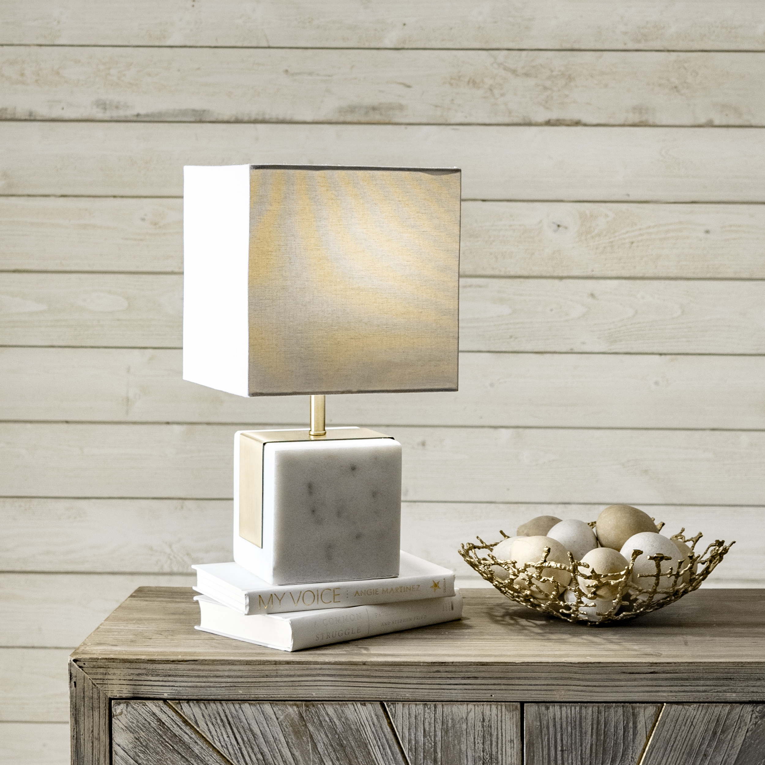 Newell 17" Plated Marble Cube Table Lamp - Image 0