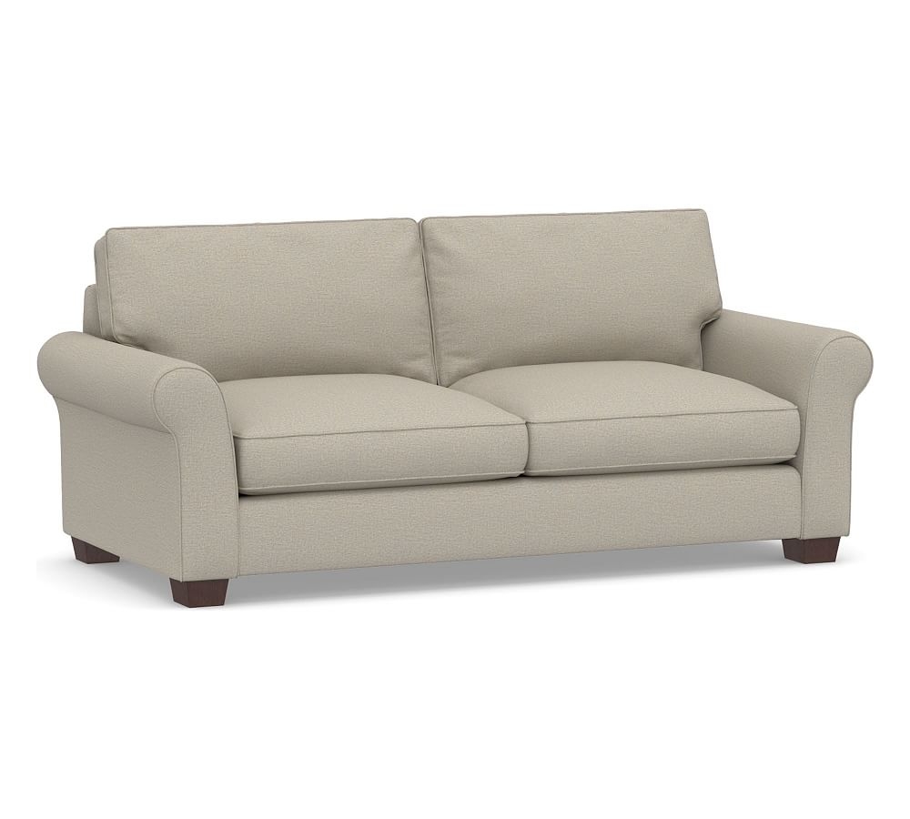 PB Comfort Roll Arm Upholstered Grand Sofa 92", Box Edge Down Blend Wrapped Cushions, Performance Boucle Fog - Image 0