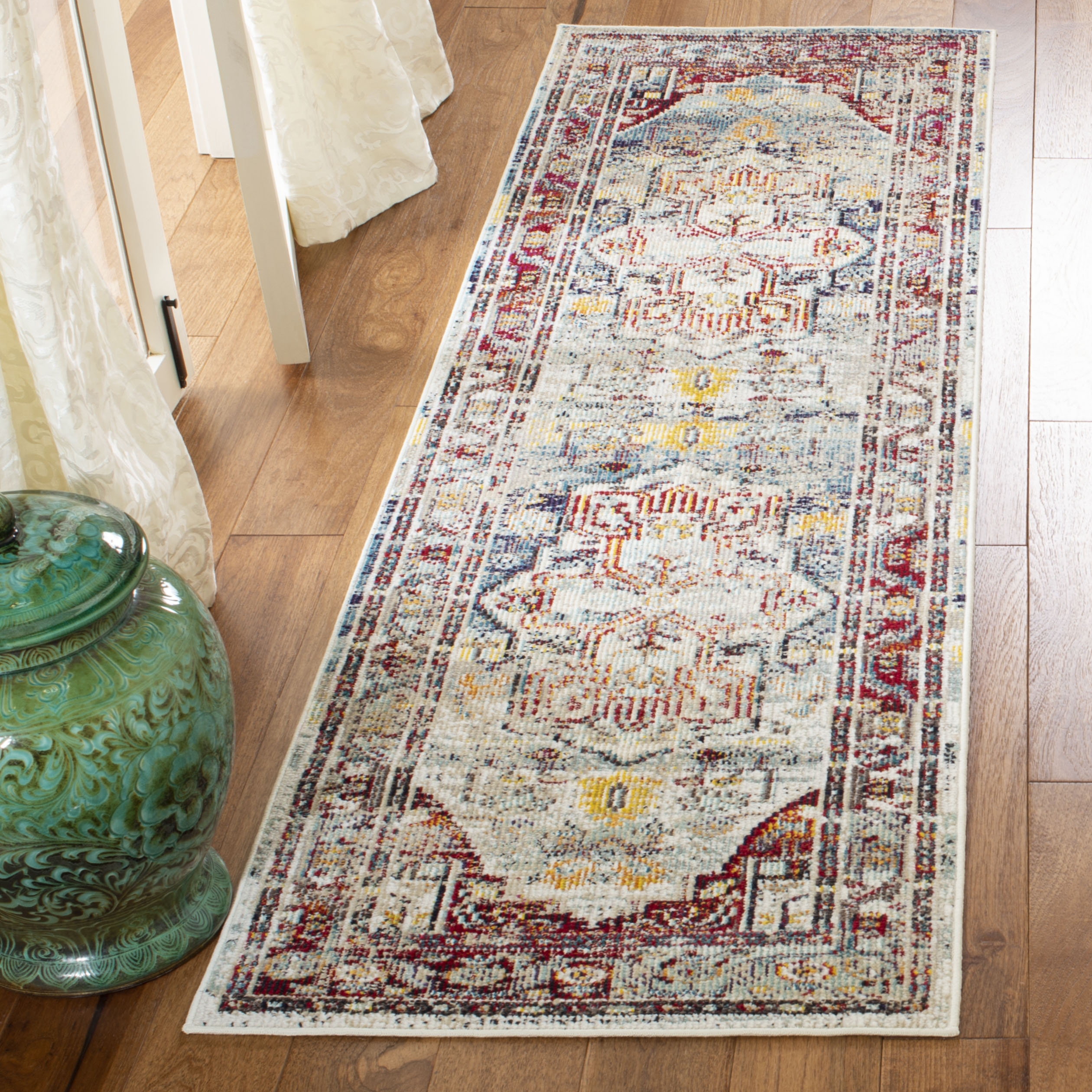 Arlo Home Woven Area Rug, CRS503C, Light Blue/Red,  2' 2" X 7' - Image 1