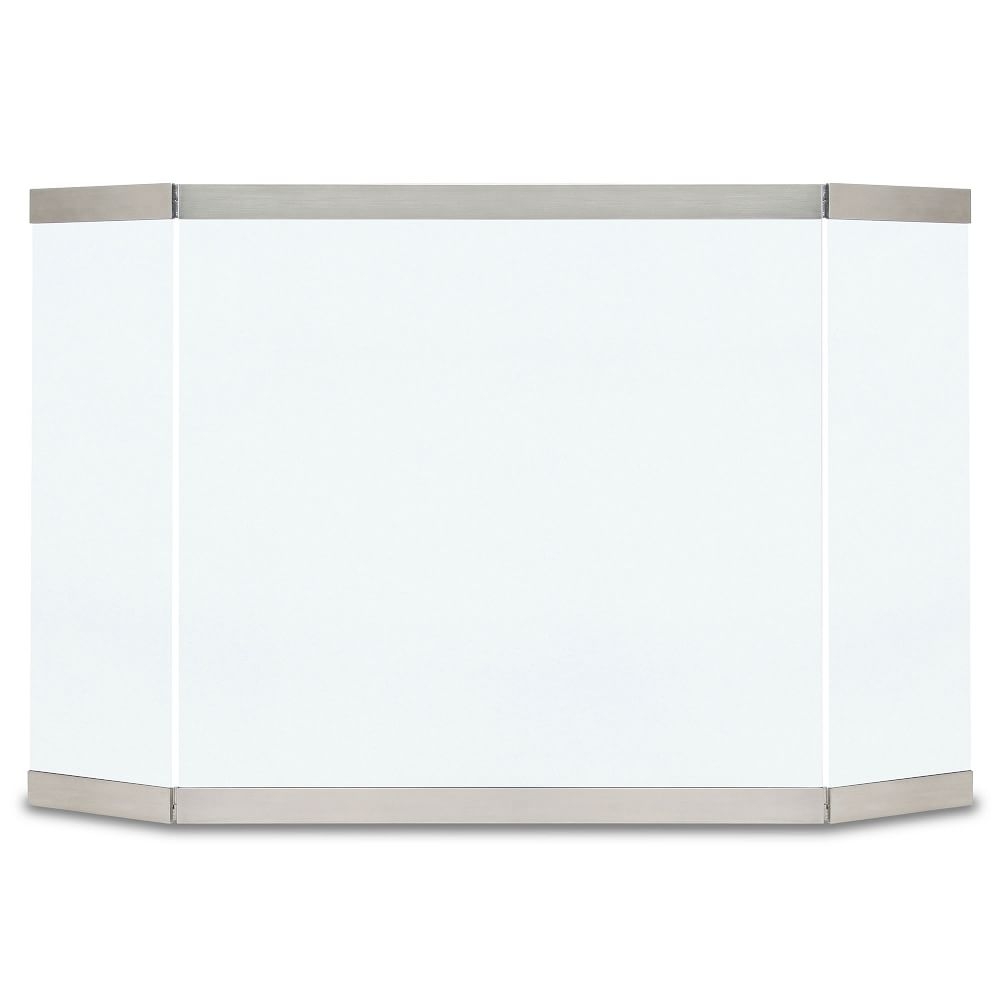 Modern Glass Tri Panel Screen, Brushed Stainless Steel - Image 0