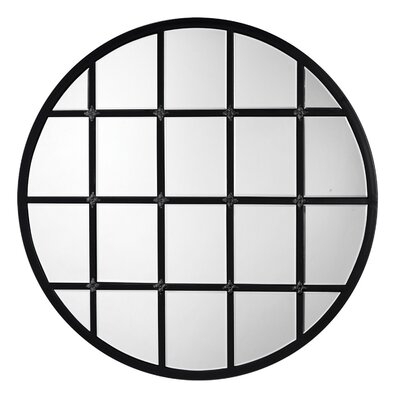 Mirror With Metal Frame And Grid Design, Silver And Black - Image 0