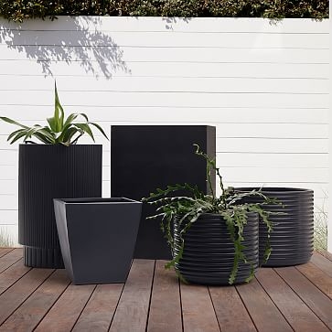 Fluted Ficonstone Indoor/Outdoor Planter, Extra Large, 27"D x 27"H, Black - Image 3