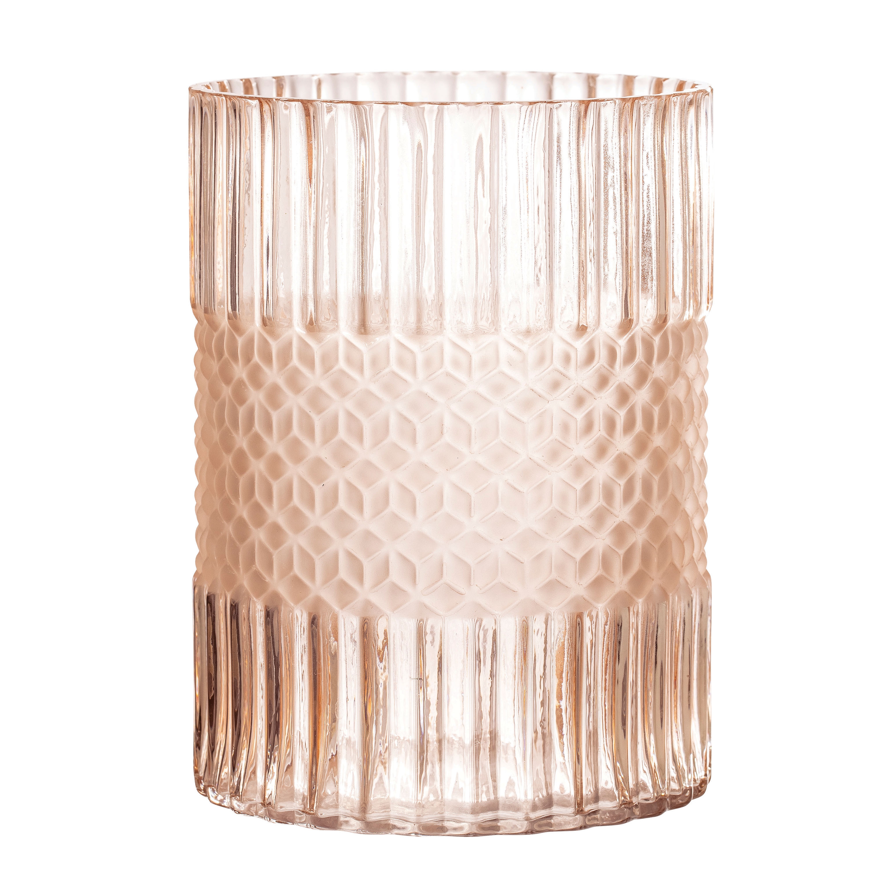 Elegant Matte Pink Embossed Glass Vase - Image 0