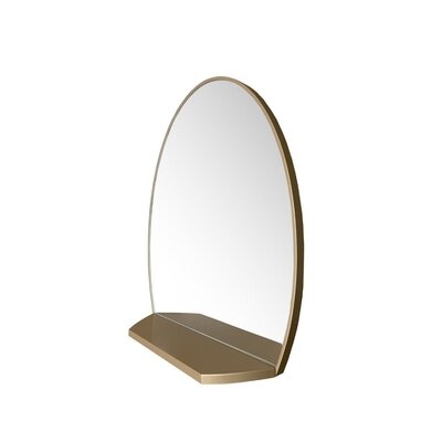 Oval Metal Frame Mirror With Shelf In Brushed Gold - Image 0