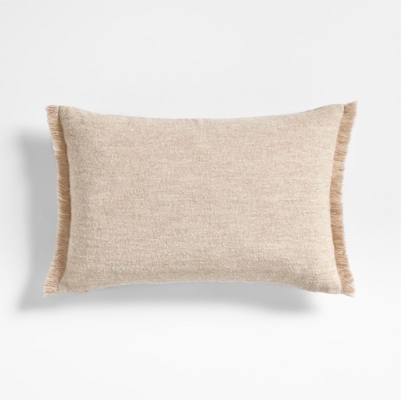 Agnes Woven Wool Blend Fringe Stripe 24"x16" Arctic Ivory Throw Pillow Cover - Image 1