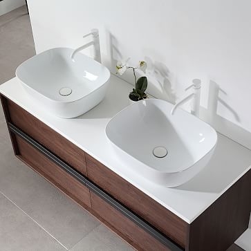 Calvet Floating Double Bathroom Vanity, 55" Wide, Whitewash Oak - Image 3