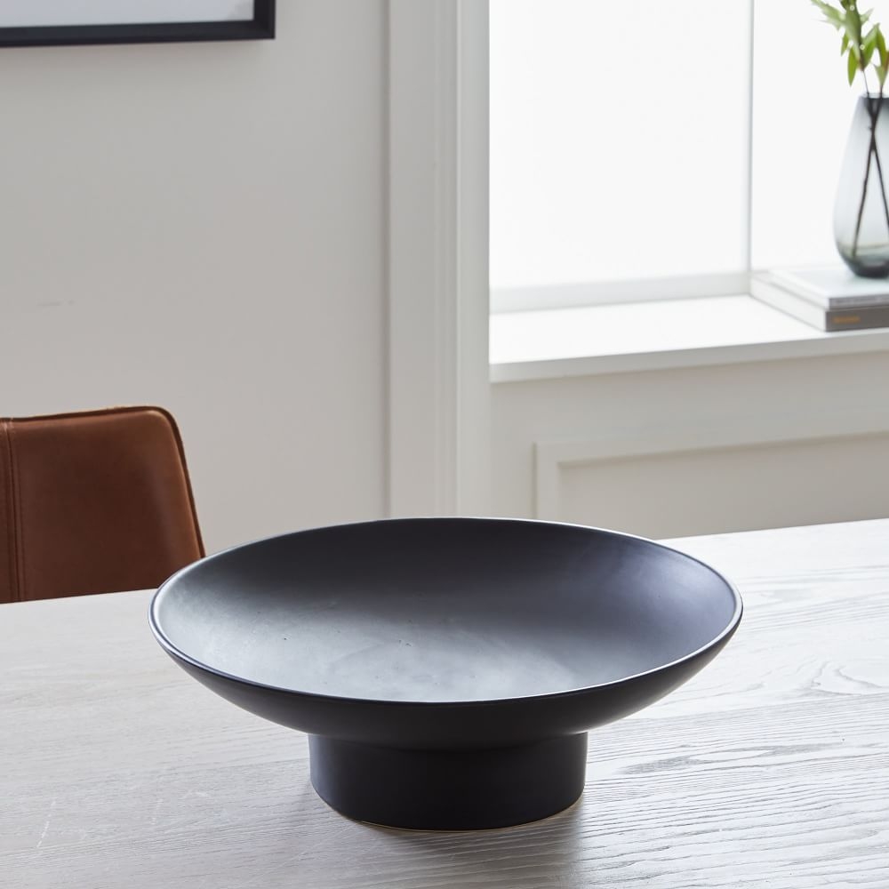 Pure Black Ceramic Footed Centerpiece Bowl - Image 0