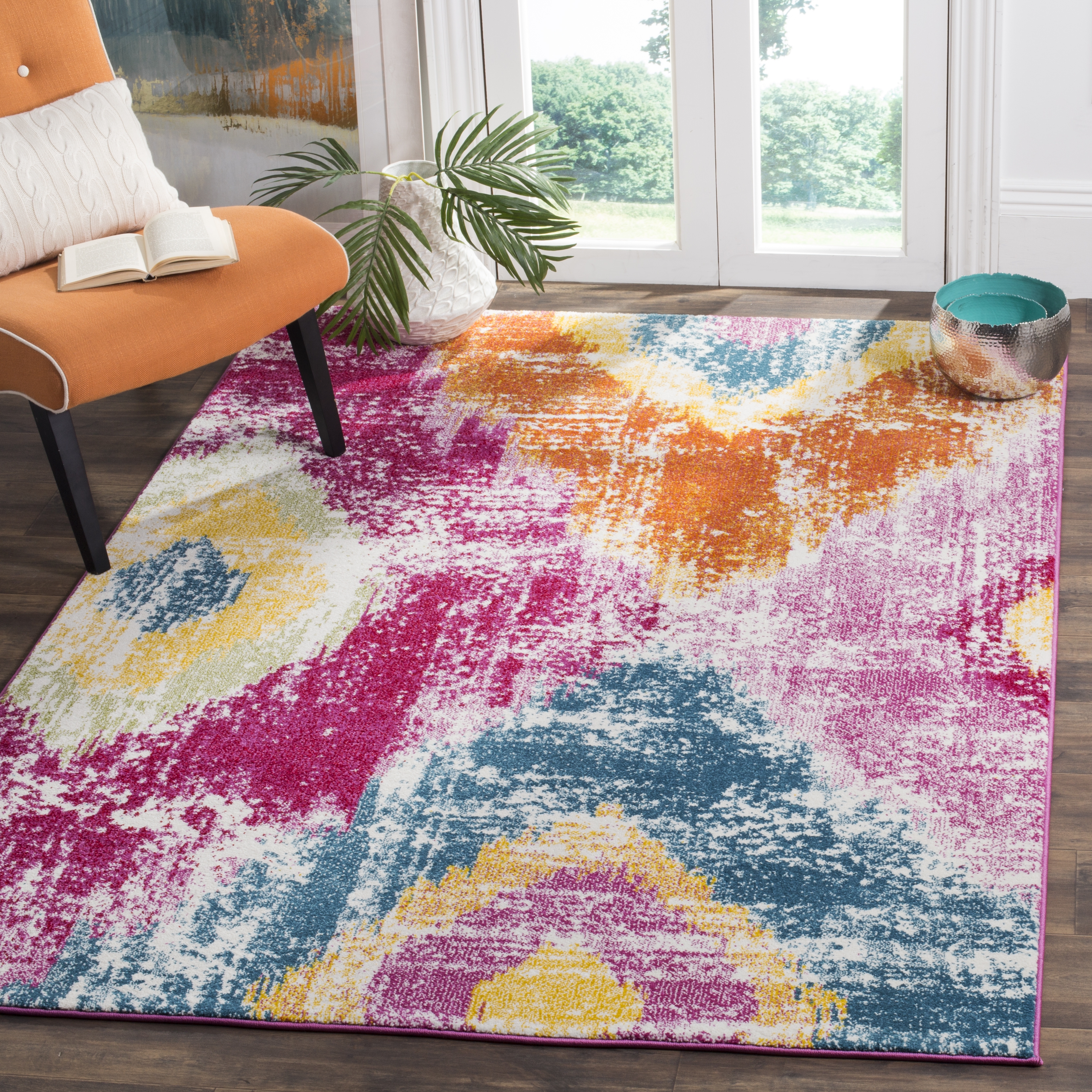 Arlo Home Woven Area Rug, WTC699K, Fuchsia/Orange,  5' 3" X 7' 6" - Image 1