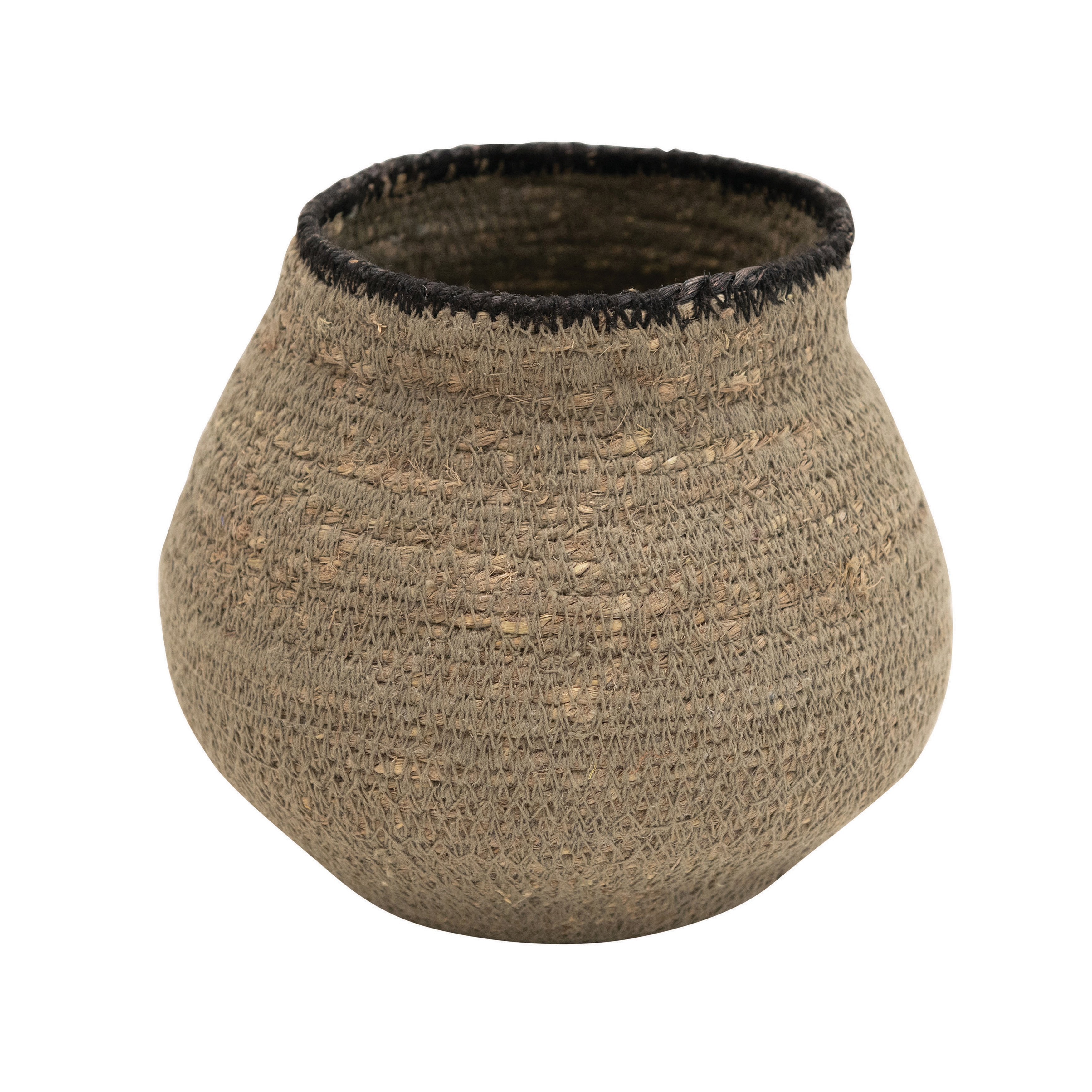 Hand-Woven Seagrass Basket, Grey & Black - Image 0