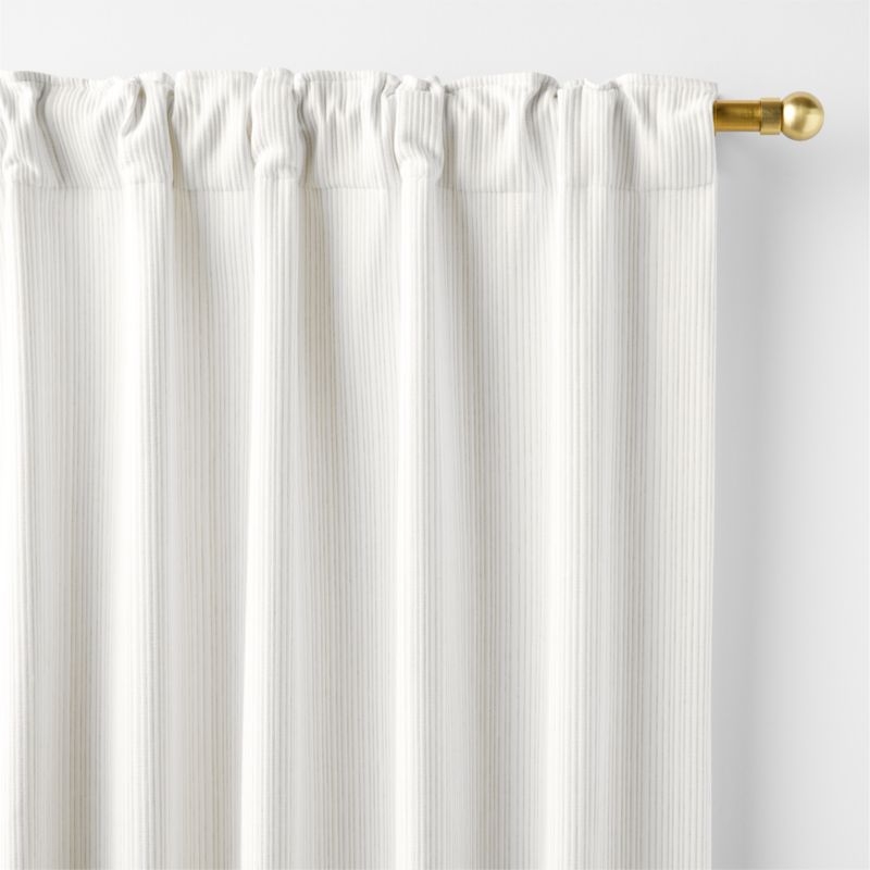 Matelasse Crisp White with Natural Stripe Organic Cotton Window Curtain Panel 52"x120" - Image 1