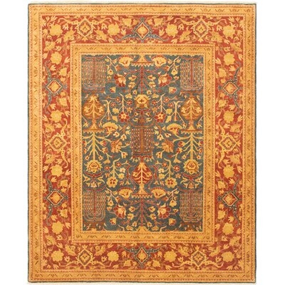 One-of-a-Kind Dorte Hand-Knotted 2010s Ushak Red/Yellow 8'1" x 9'9" Wool Area Rug - Image 0