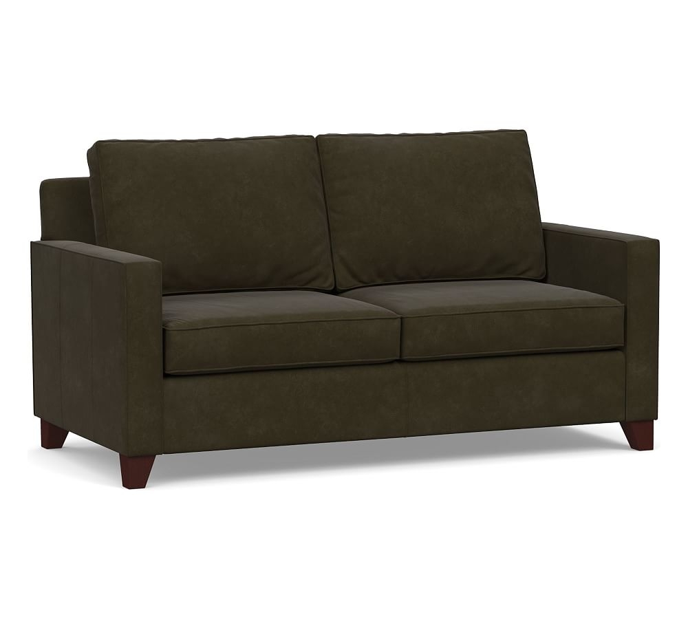 Cameron Square Arm Leather Loveseat 73" Loveseat, Polyester Wrapped Cushions, Aviator Blackwood - Image 0