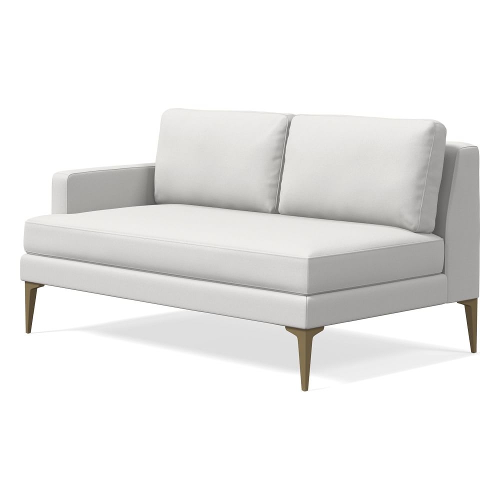 Andes Petite Left Arm 2 Seater Sofa, Poly, Performance Washed Canvas, White, Blackened Brass - Image 0