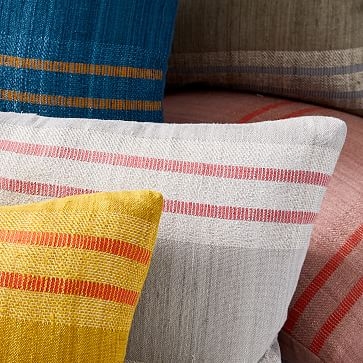 Silk Stripes Pillow Cover, 20"x20", Travertine Beige - Image 1