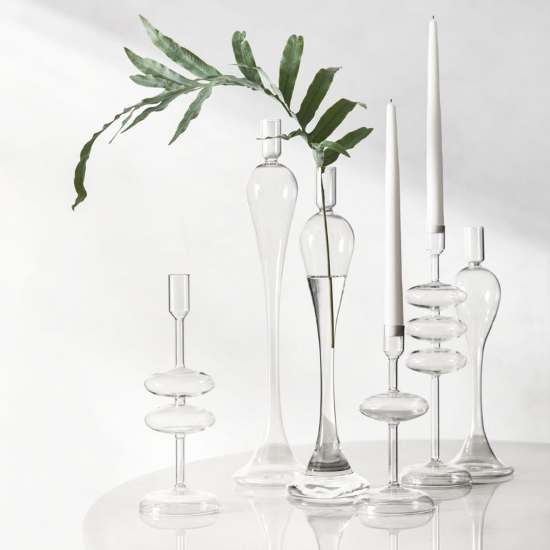 Venezia Clear Glass Taper Candle Holders, Set of 3 - Image 1