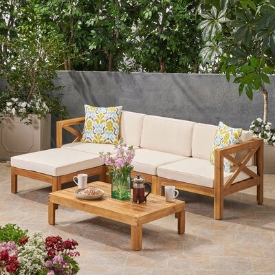 Barcomb Solid Wood 4 - Person Seating Group with Cushions - Image 0