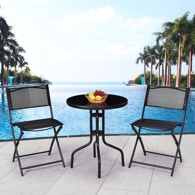 3 Pcs Outdoor Folding Bistro Table Chairs Set - Image 0