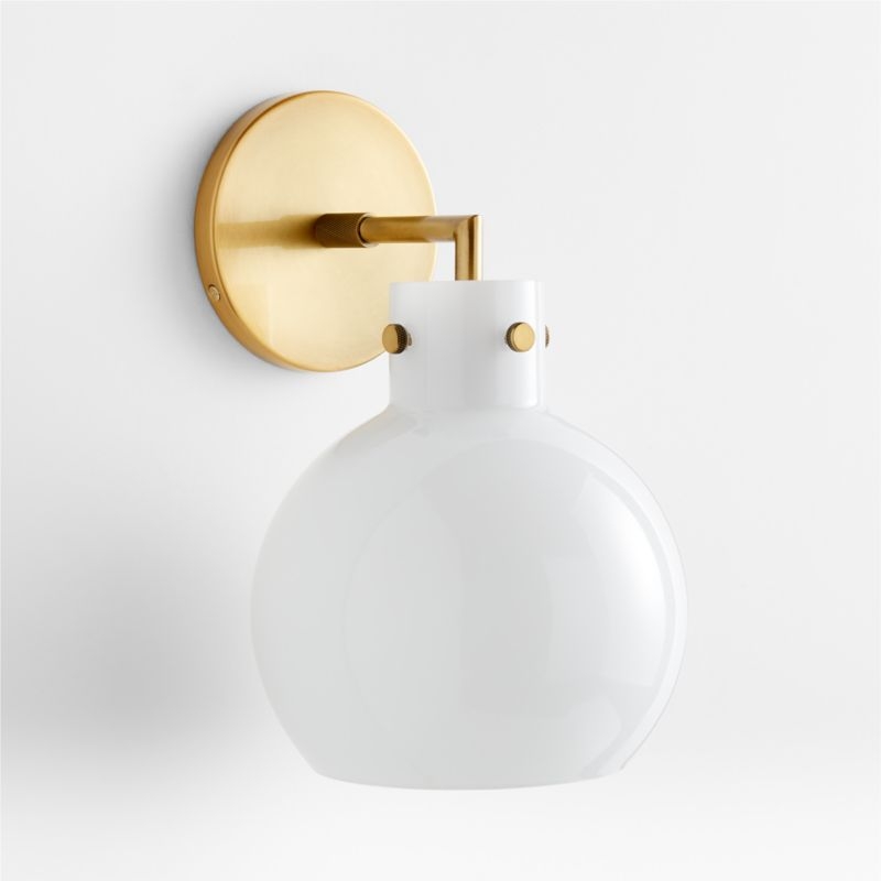 Dakota Brass Sconce Light with Small Milk Glass Globe - Image 6