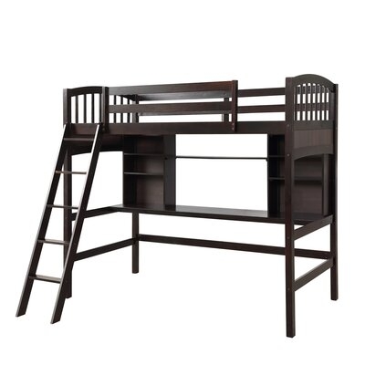 Twin Size Loft Bed With Storage Shelves, Desk And Ladder, Espresso - Image 0
