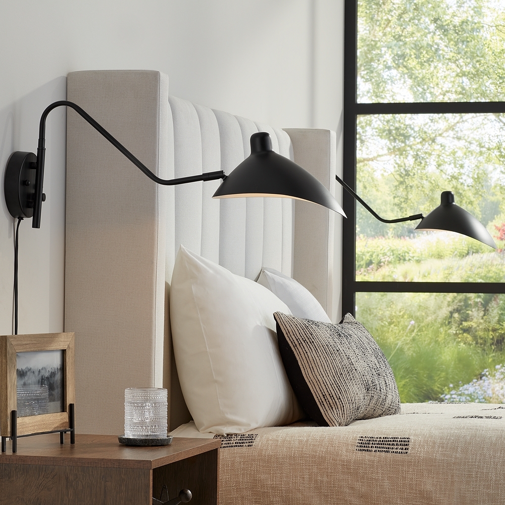 360 Lighting Colborne Black Angled Plug-In Swing Arm Wall Lamps Set of 2 - Image 0