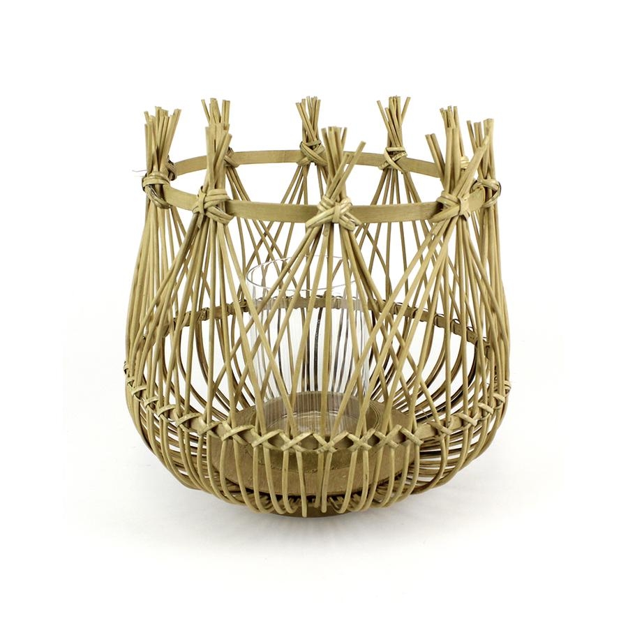 Round Bamboo Candle Holder with Glass Insert - Image 1