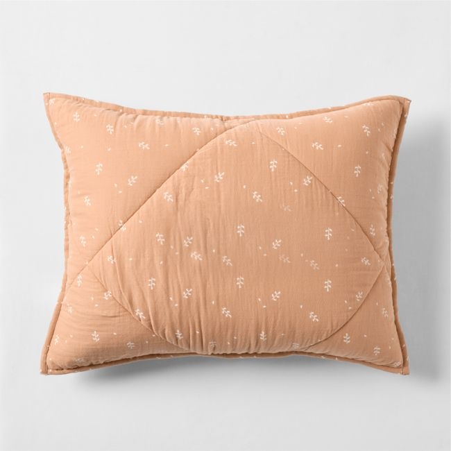 Supersoft Terracotta Leaf Print Organic Cotton Gauze Kids Quilted Pillow Sham - Image 0
