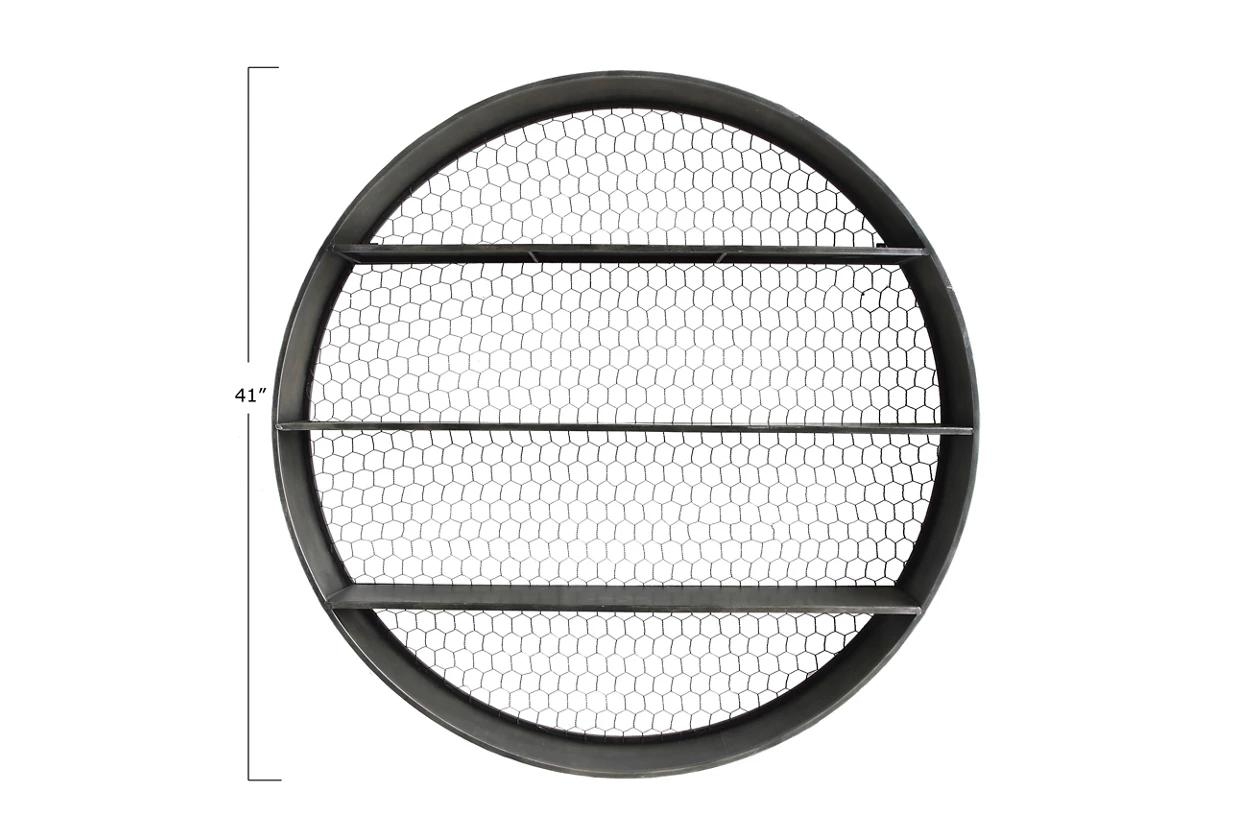 Round Metal Wall Décor with 4 Shelves & Wire Back - Image 1