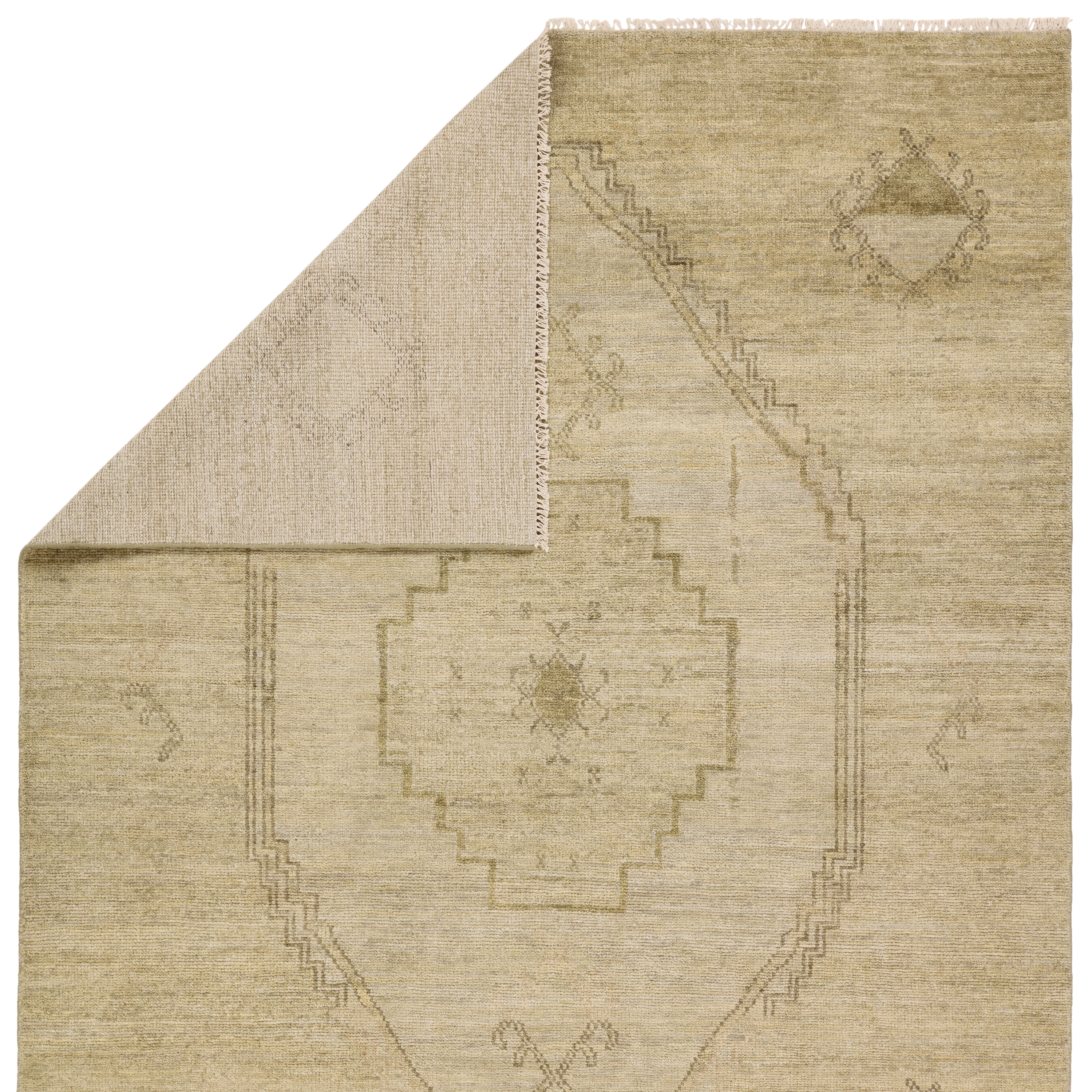 Fayola JIN11 Handknotted Medallion Green Area Rug (6'x9') - Image 2