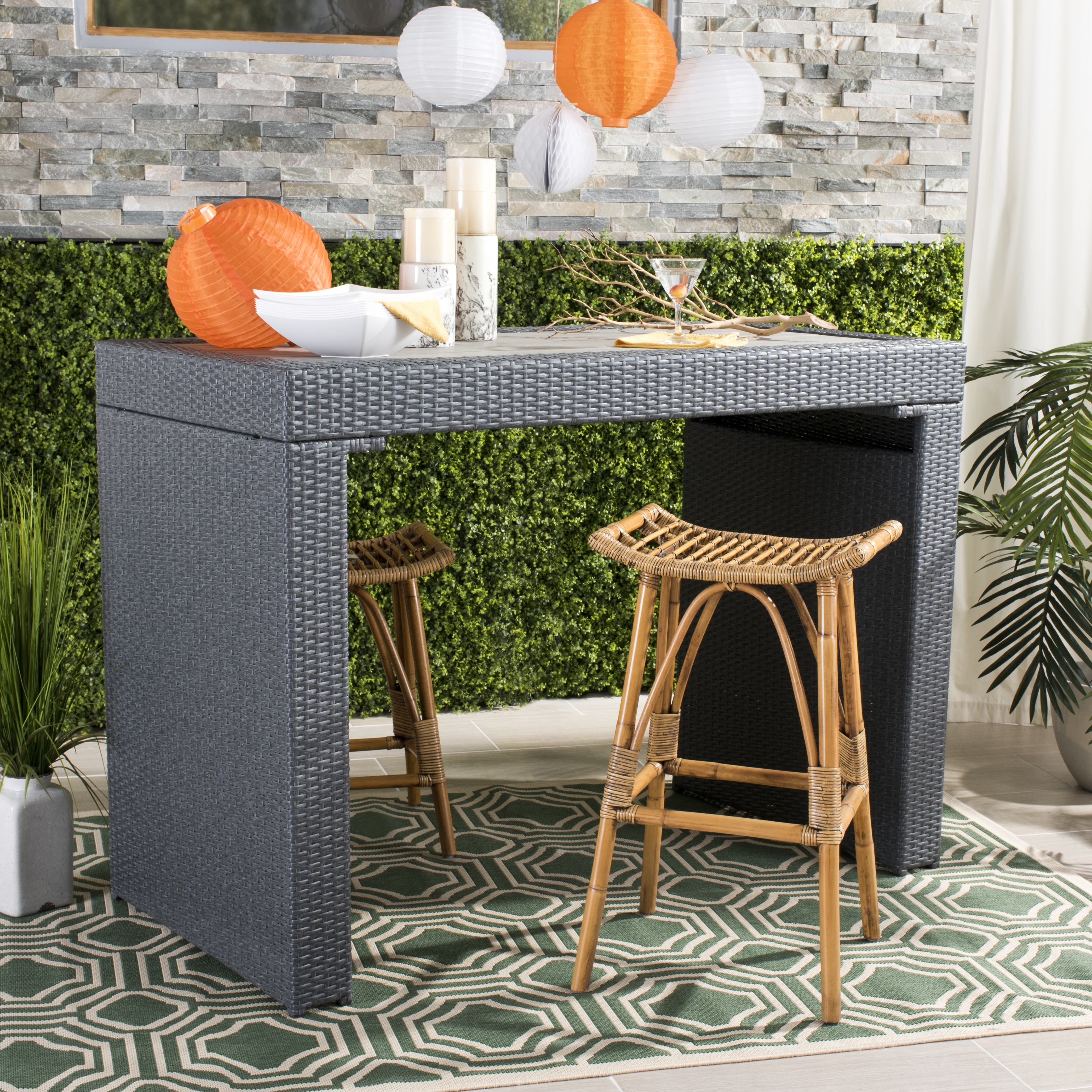 Leda Rattan Bar Stool - Brown - Safavieh - Image 0