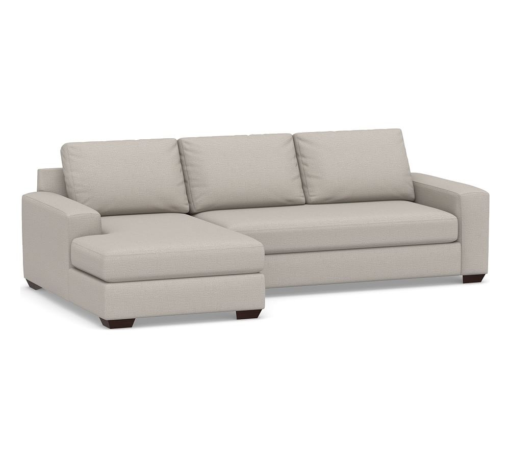 Big Sur Square Arm Upholstered Right Arm Loveseat with Chaise Sectional and Bench Cushion, Down Blend Wrapped Cushions, Chunky Basketweave Stone - Image 0