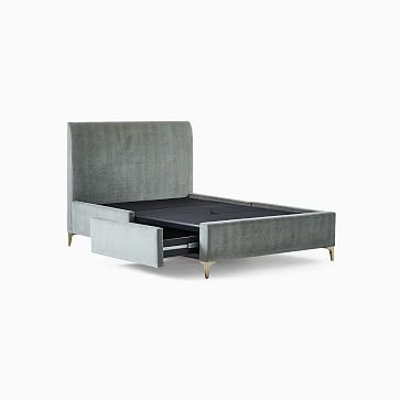 Andes Tall Storage Bed, Queen, Performance Velvet, Ink Blue, Dark Pewter - Image 5
