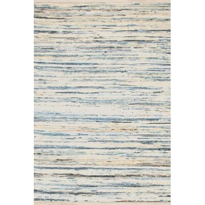 Striped Handmade Flatweave Cotton White/Blue Area Rug - Image 0