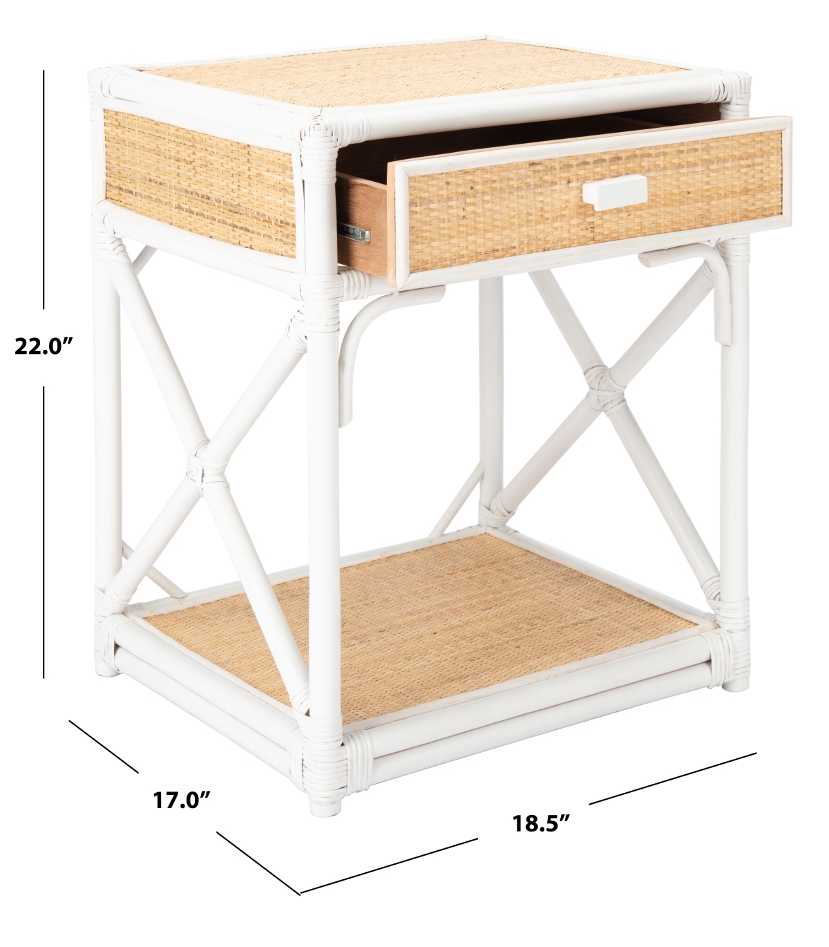 Bali 1 Drawer 1 Shelf Nightstand - White / Natural - Safavieh - Image 7