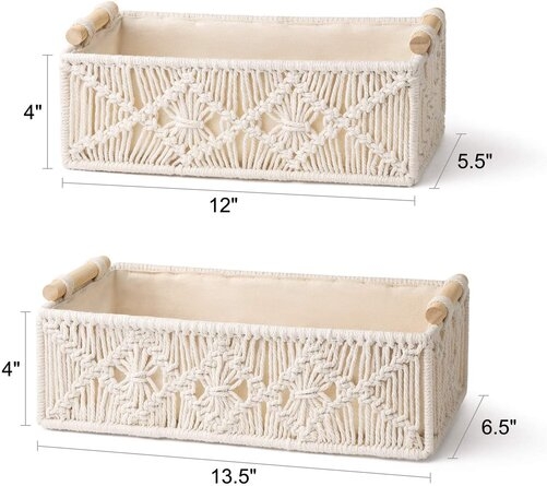Macrame Storage Handmade Baskets, Ivory, Set of 2 - Image 4