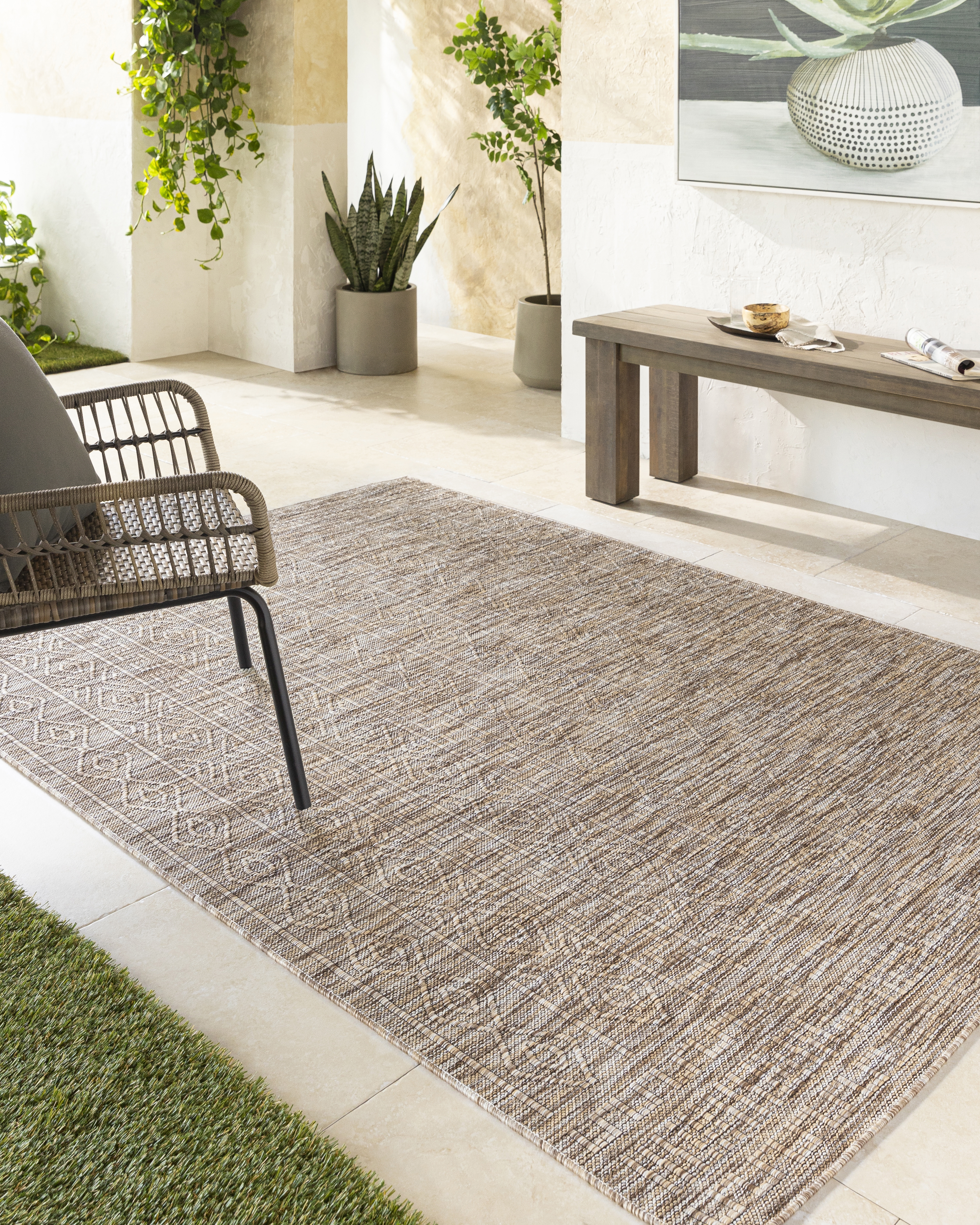 Terrace Beige Outdoor 2' x 2'11" Machine Woven Rug - Image 1