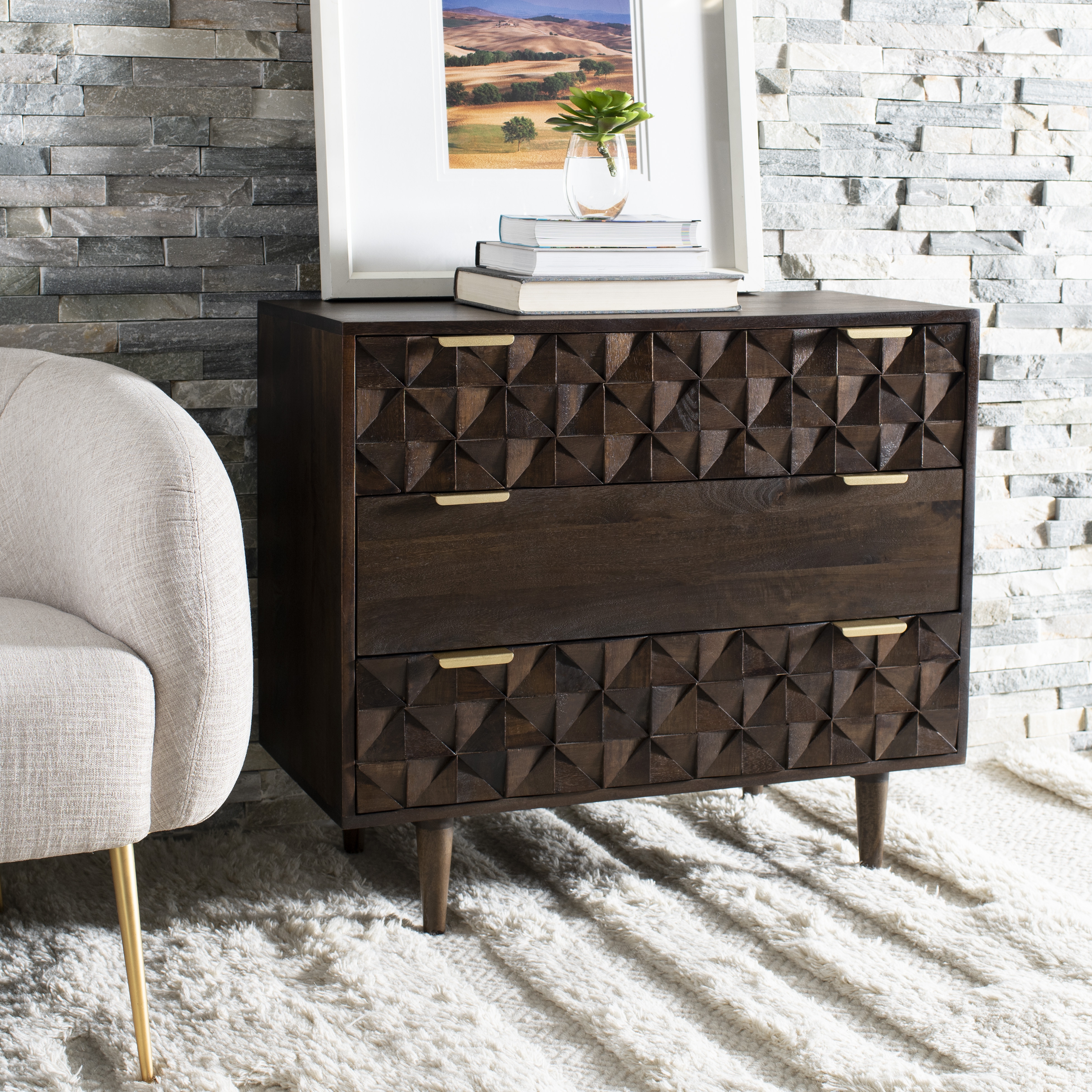 Zinnia 3 Drawer Chest - Walnut - Safavieh - Image 8