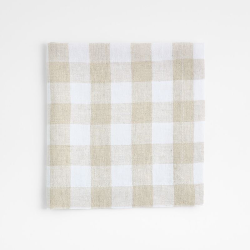 Marin White and Natural Buffalo Check EUROPEAN FLAX ™-Certified Linen Dinner Napkin - Image 2