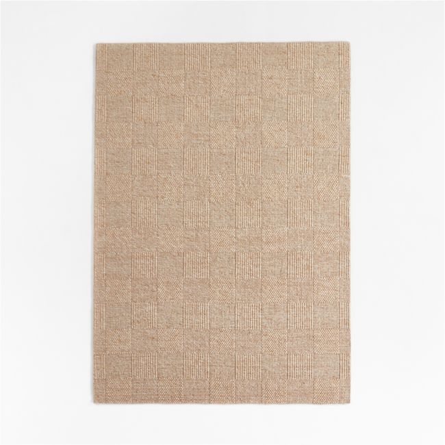 Chunky Squares Wool and Polyester Beige Kids Performance Area Rug 5'x8' - Image 0