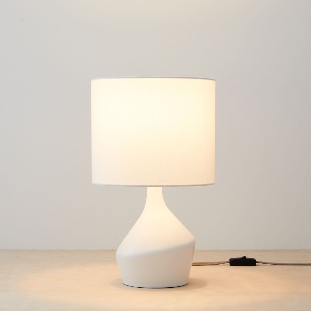 Asymmetric Ceramic Table Lamp White White Linen (17") - Image 0