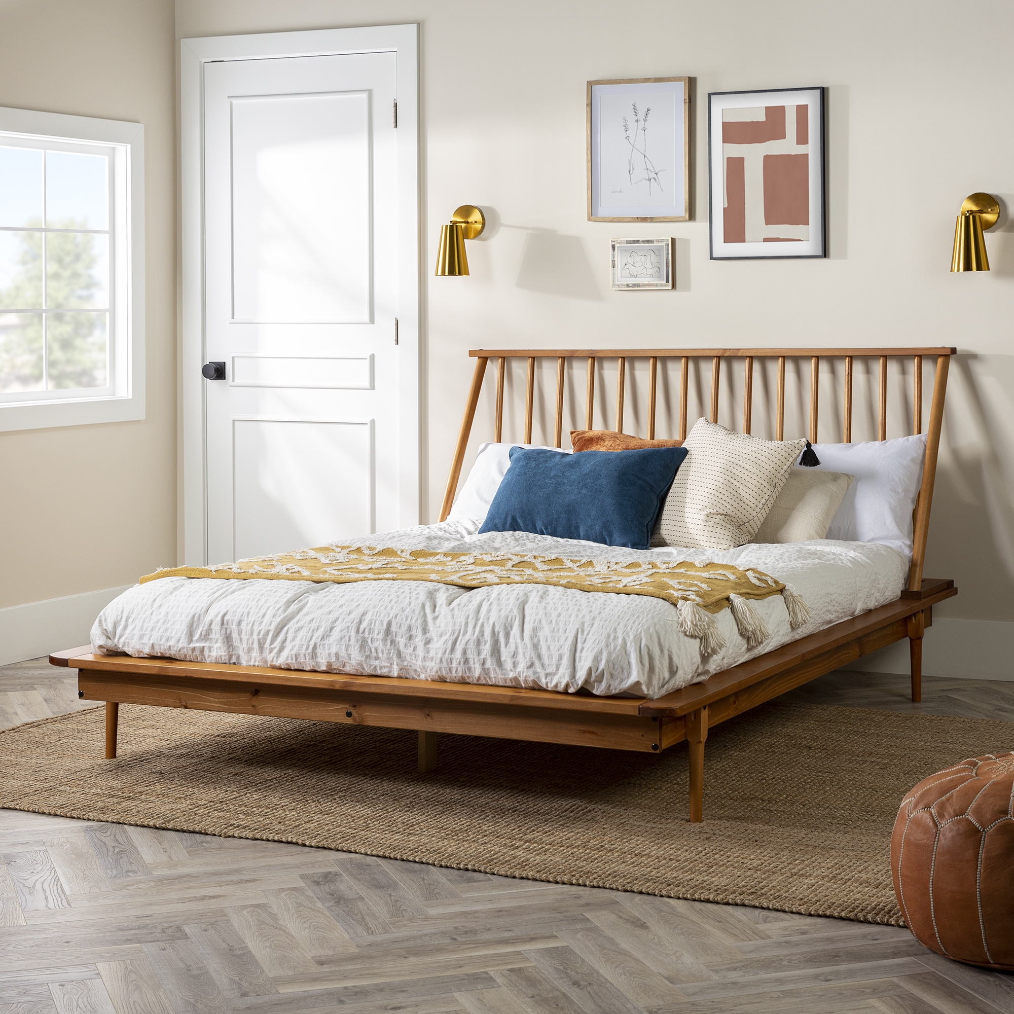 Modern Wood Queen Spindle Bed - Caramel - Image 6