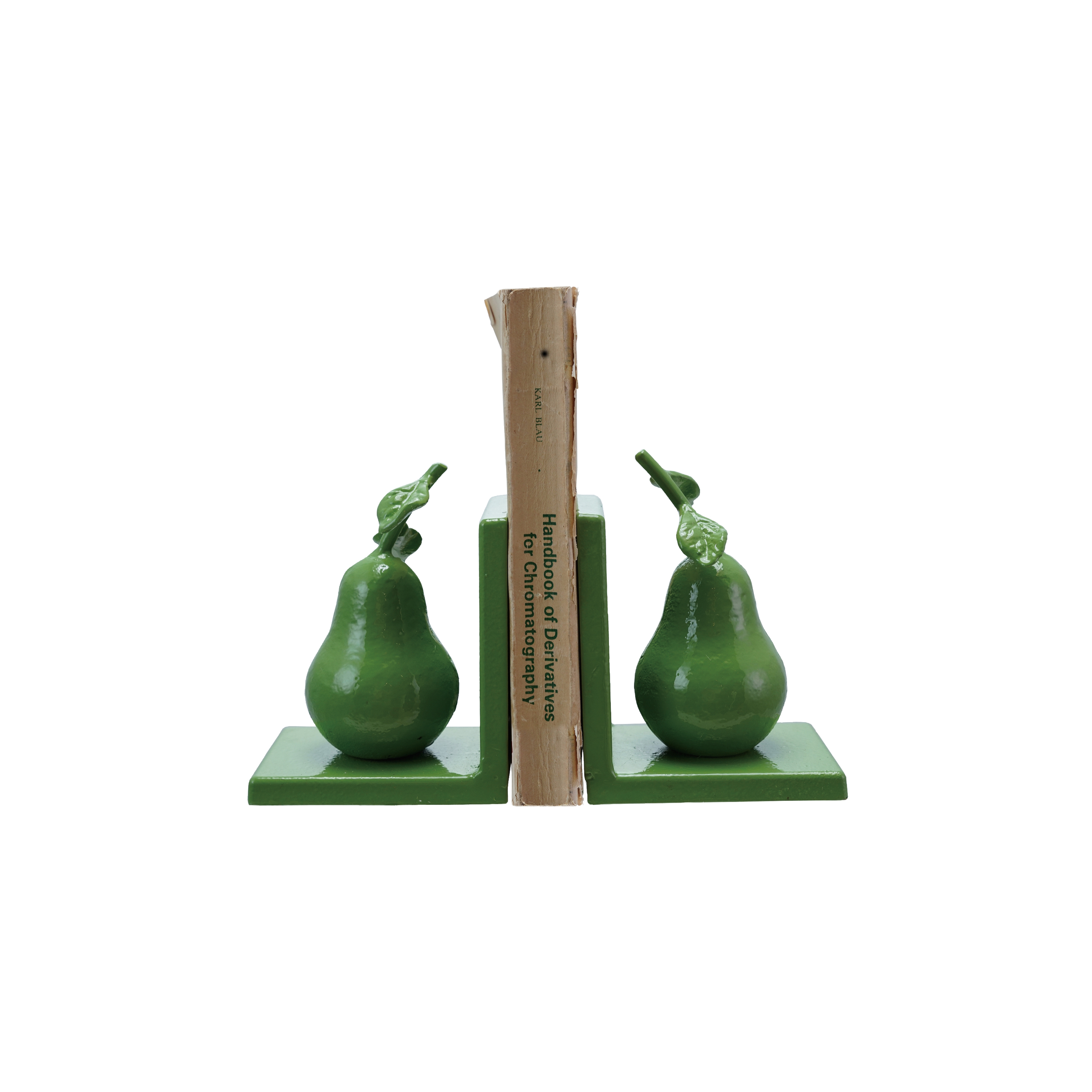 2-Piece Cast Metal Pear Bookends, Green - Image 0