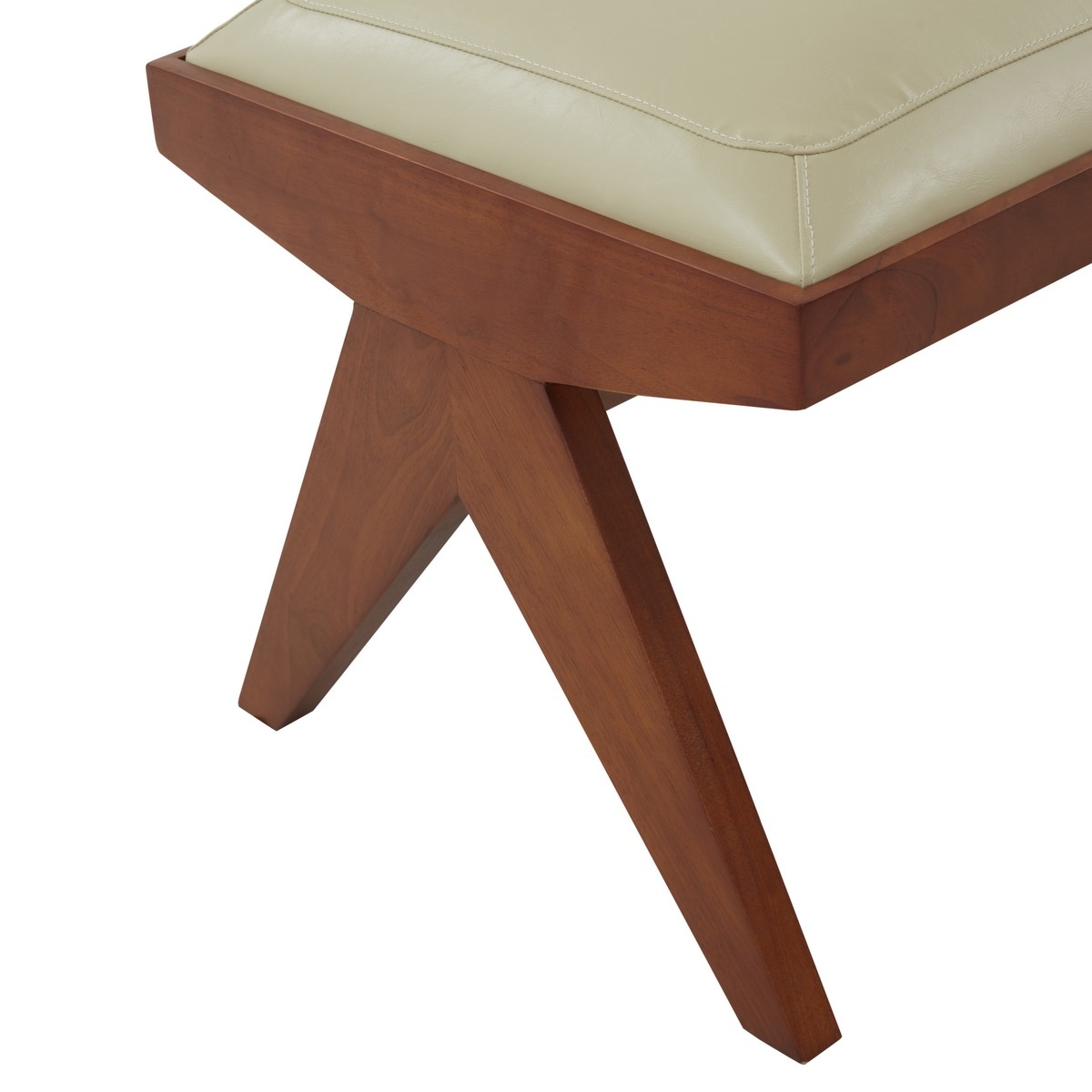 Rosselli Vegan Leather And Wood Bench - Cream/Walnut - Image 2