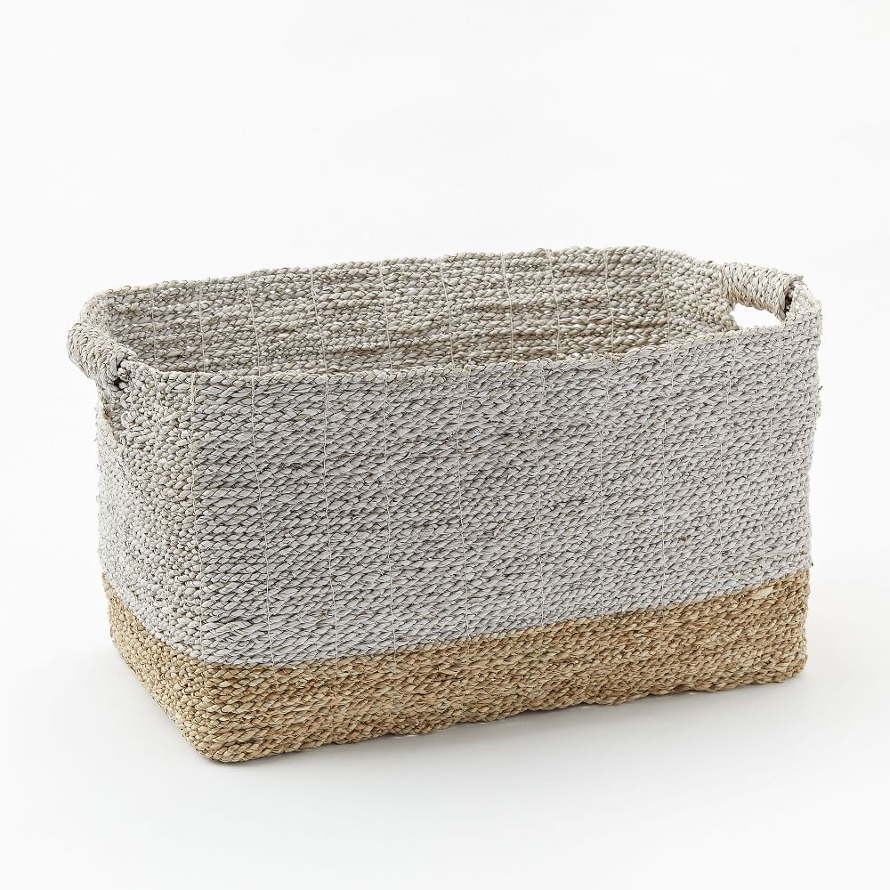 Two-Tone Woven Baskets, Natural/White, Oversized Basket - Image 0