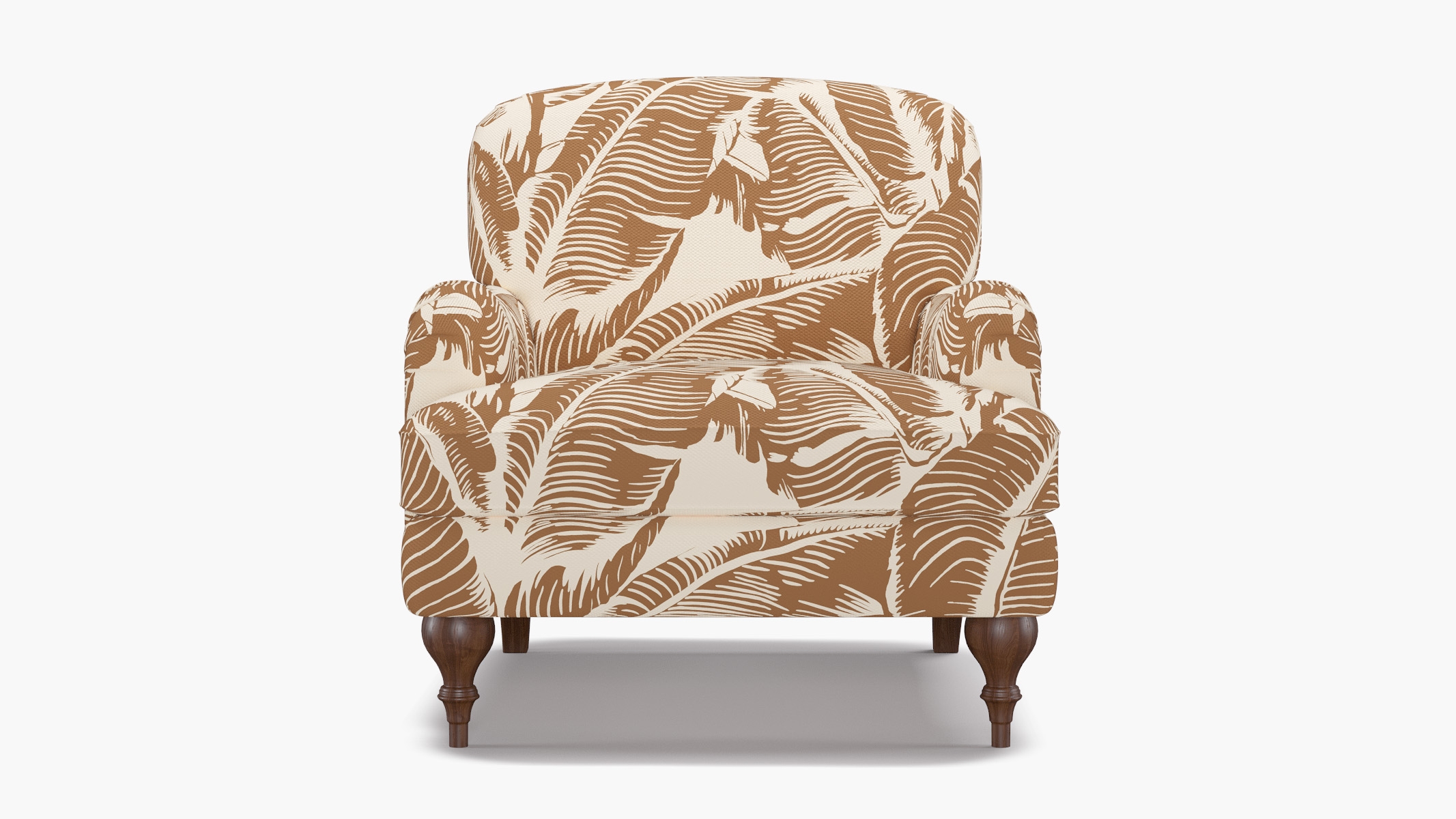 English Roll Arm Chair, Caramel Martinique® Encore, Walnut Turned Wood Leg - Image 0