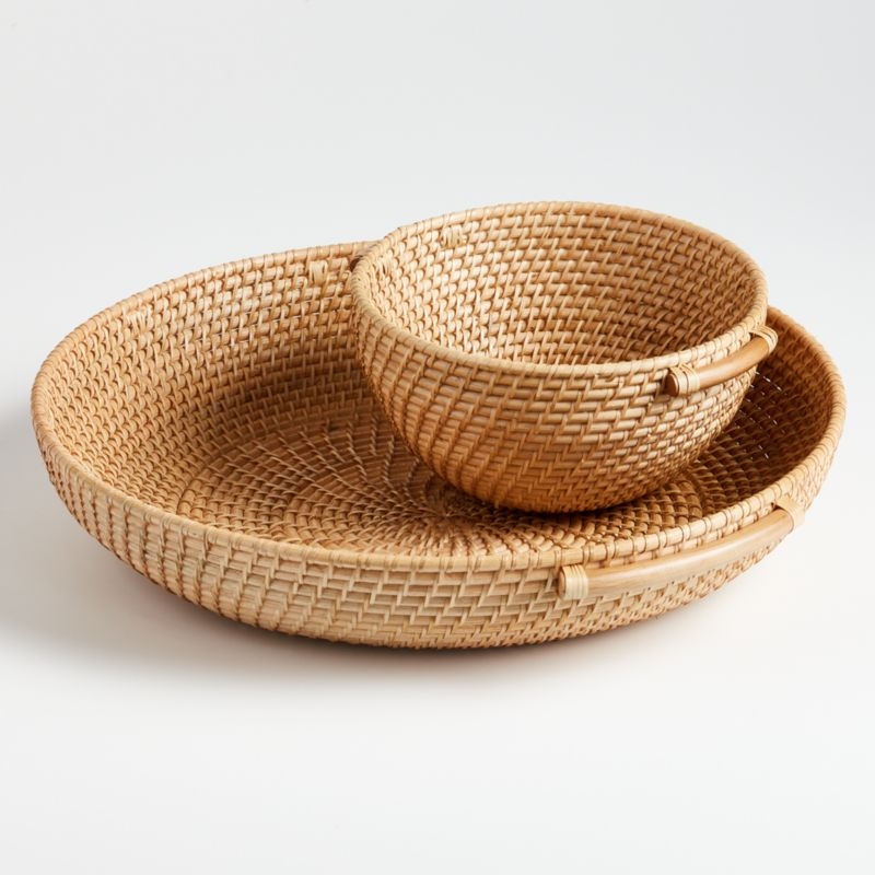 Artesia Natural Round Rattan Tray with Handles - Image 1