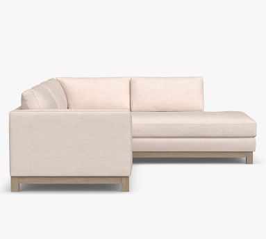 Jake Upholstered Right Sofa Return Bumper Sectional 2x1, Bench Cushion, with Wood Legs, Polyester Wrapped Cushions, Chenille Basketweave Taupe - Image 3