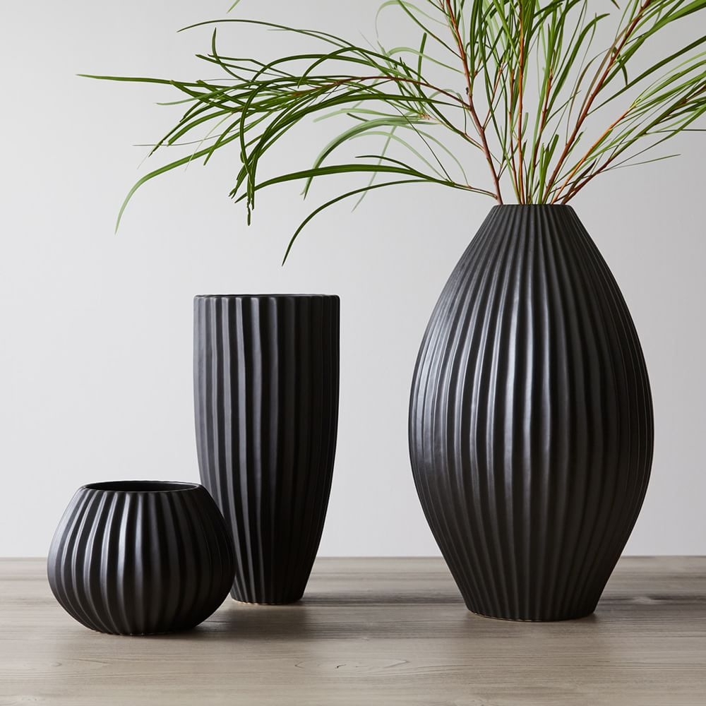 Sanibel Textured Black, Small Vase, Wide Tall Vase, Wide Vase, Set of 3 - Image 0