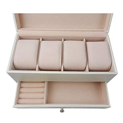 Double Layer Synthetic Leather Multi Function Watch Storage Box Travel Jewelry Box Bracelet Earring Storage Box - Image 1